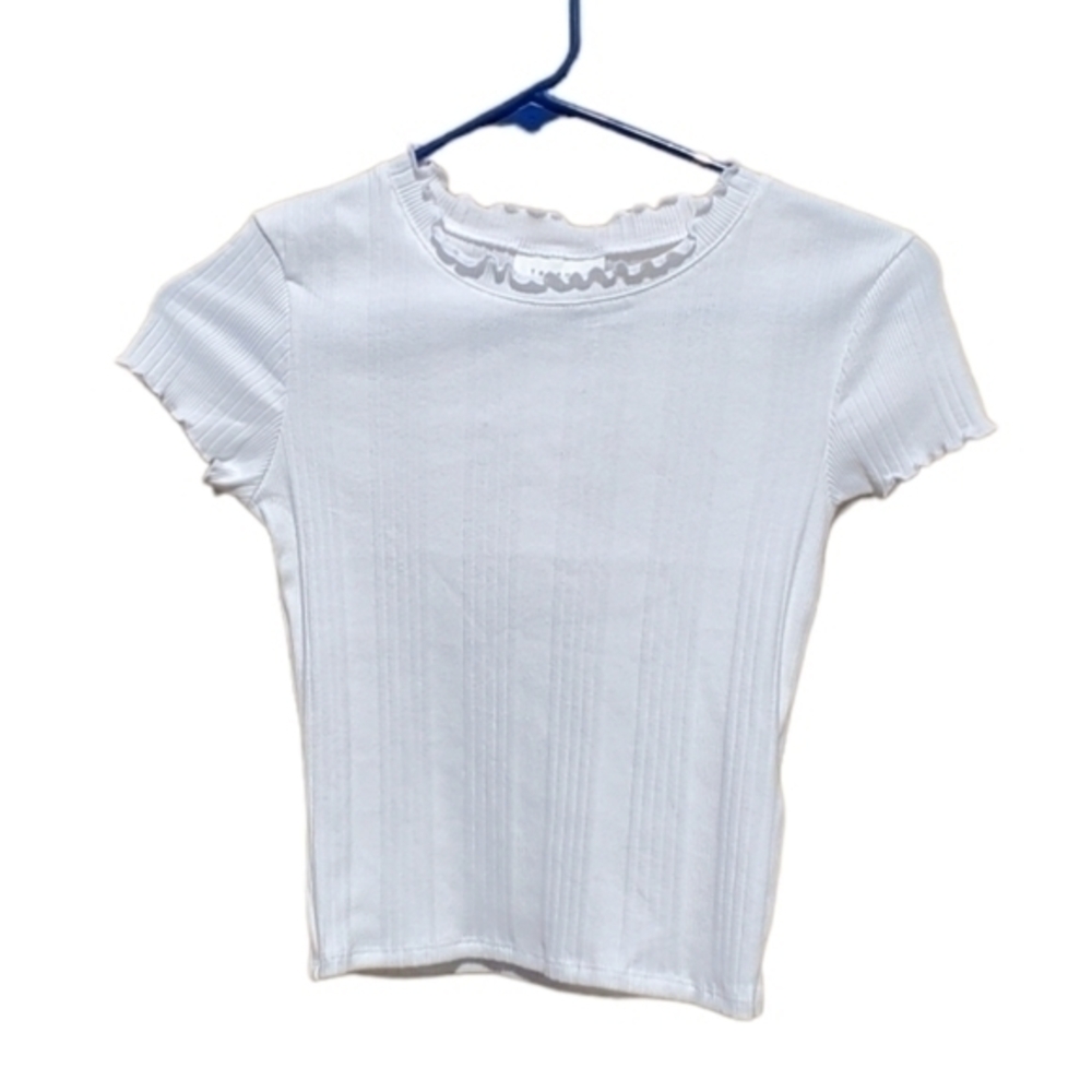 Topshop White Ribbed Ruffle Collar Crop‎ Top Size 4 NWT